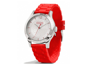 SOLD OUT BRAND NEW Coach Maddy Stainless Steel Vermillion Rubber Strap Watch W6000